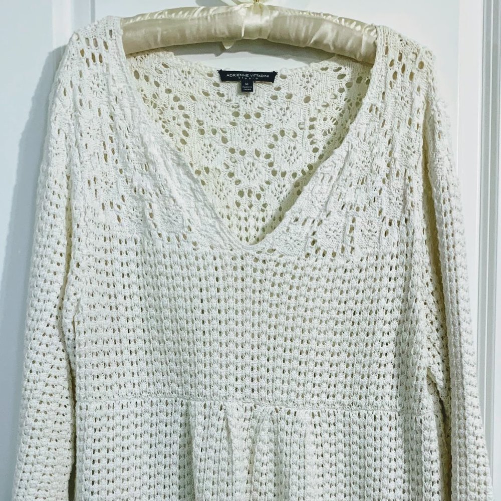 White Crochet Tunic Adrienne Vitadinni Sweater XL